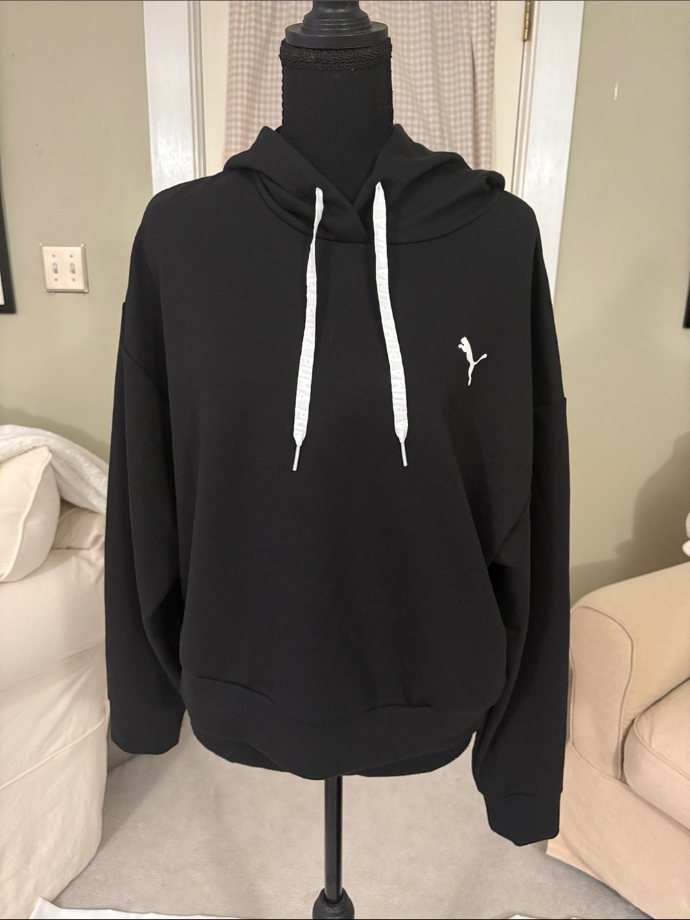 Puma Black Hoodie with White Drawcords and Puma Logo